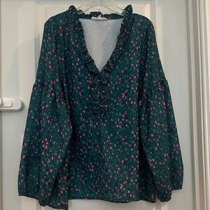 Chic Michelle McDowell Ruffle Blouse in Green and Pink